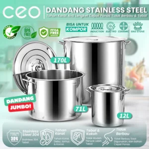 CEO Panci Masak Besar Stockpot Dandang Stainless Steel 304 25/30/35/40/45cm Jumbo Masak Bakso Soto
