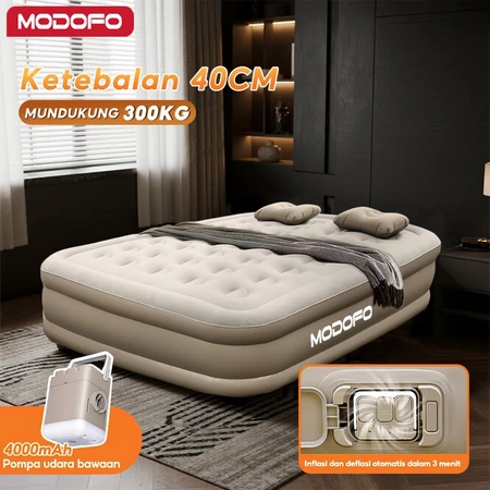 MODOFO Kasur Angin Double Lipat Portabel dengan Pompa Otomatis 1 MODOFO kasur angin Tempat Tidur Tiup Otomatis untuk Rumah Ganda Kasur Udara Luar Ruangan Dapat Dilipat Portabel Inflatable Bed Pompa Tiup Double Air Bed