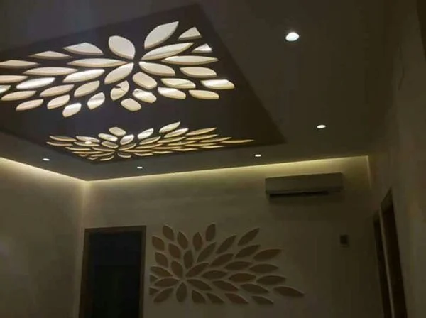 15 Inspirasi Plafon ruang makan Bergaya Minimalis Konsep Klasik Mewah 14 Plafon Gypsum Motif Daun atau Floral Simpel