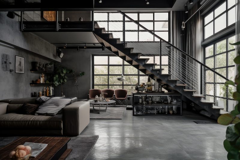 10 Contoh Fasad Rumah Panggung Minimalis Estetik yang Bikin Hunian Tampak Berkelas 2 Rumah panggung tiga lantai dengan dominasi baja hitam, kaca besar, dan sentuhan kayu.