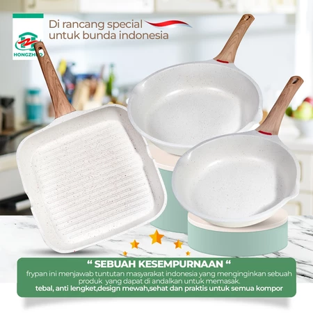 Tifale Hongzhuo Granit Putih Anti Lengket Panci Wajan Grillpan 1 Tifale by Hongzhuo Granit Putih Anti lengket Peralatan Masak Dapur Untuk Semua Kompor Panci Wajan Penggorengan Grillpan